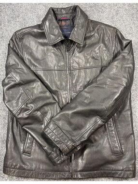 Tommy Hilfiger Mens Jacket Medium Black Quilted Lined Leather Full Zip Jacket